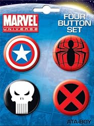 Captain America Punisher Spider-Man 4 Piece Button Set
