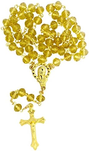 Gold Plated Yellow Crystal Bead Catholic Rosary