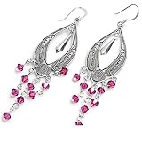 Sterling Silver Earrings with Pink CZ - Size: 68mm