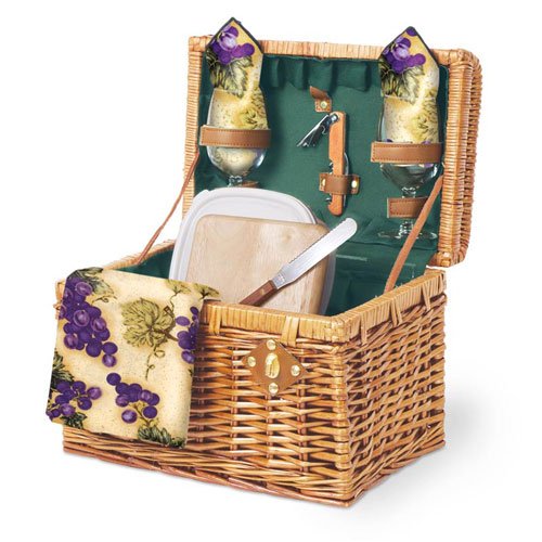 Picnic Time Napa 11.75in. Willow Basket w/ Wine & Cheese Service For 2 (Hunter Green)