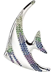 14K White Gold Multi-Gemstone and Diamond Angel Fish Brooch -- LIFETIME WARRANTY