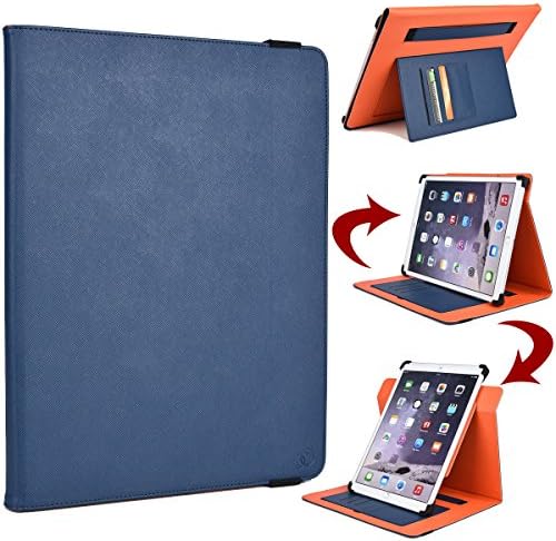 AlphaSpek Universal 360 Rotating Tablet Case with Stand | Fits / For ASUS Transformer Book Trio, Navy Dark Blue and Orange