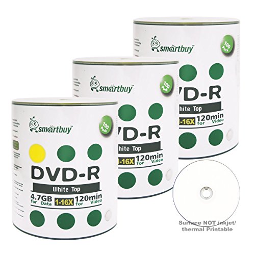 Smartbuy 4.7gb/120min 16x DVD-R White Top Blank Data Video Recordable Media Disc (300-Disc)