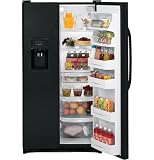 GE GSF25IGXBB 25 cu. ft. Side by Side Refrigerator with 3 Glass Shelves, Gallon Door Storage, 2-Stack Drawer System and External Ice/Water Dispenser: Black