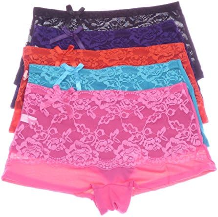 WebAisle Women's 6 pack Boyshort Underwears Kitten Lace Large MIX