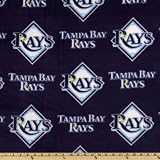 60'' Wide MLB Fleece Tampa Bay Rays Allover Navy/White Fabric By The Yard
