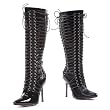 Women's Sexy Black Boots Penthouse Lace Up Boots 4 Inch Knee High Multi Ring