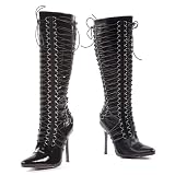 Women's Sexy Black Boots Penthouse Lace Up Boots 4 Inch Knee High Multi Ring