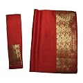 Brokat Sari rot traditionelles Wickelkleid aus Indien mit Blusenstoff und Wickelanleitung
