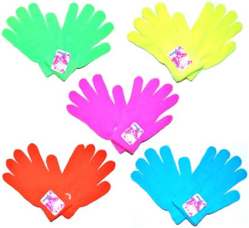 Neon Bright Colour Knitted Woolly Winter Gloves (Pink)