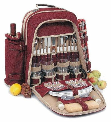 The Camper Picnic Backpack for Four - Burgundy - Picnic & Beyond