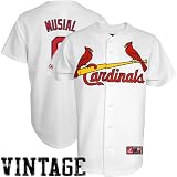 MLB Stan Musial St. Louis Cardinals 1967-97 Adult Short Sleeve Synthetic Replica Jersey (White, Large)