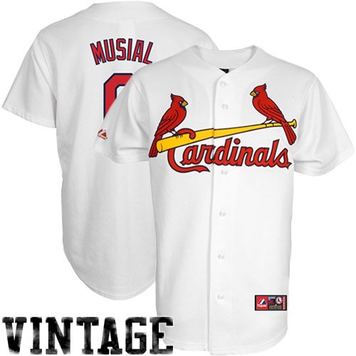 MLB Stan Musial St. Louis Cardinals 1967-97 Adult Short Sleeve Synthetic Replica Jersey (White, Large)