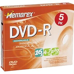Memorex 4.7Gb/16x DVD-R (5-Pack Slim Case)