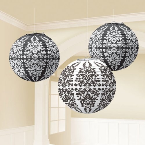 Black Damask Paper Lanterns Party Accessory