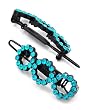 2 Black and Blue Open Round Rhinestone Circle Snap Hair Barette Clips