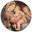 Raffael (Madonna della Seggiola, Scene: Mary with Christ Child and John the Baptist, Tondo) Art Poster Print - 13x19