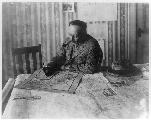 Frederick Law Olmsted,1870-1957,at drafting table,American landscape Architect