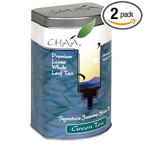 Chaa Tea Premium Loose Whole Leaf Tea with Stainless Steel Infuser, Signature Jasmine Silver Tips, 3-Ounce Tins (Pack of 2)