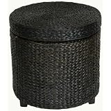 Rush Grass Storage Footstool in Black