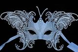 White Deluxe Venetian Butterly Metal Half Mask