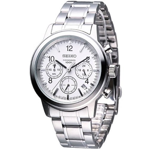 Seiko Men's Chronograph Watch SSB001 Stainless Steel, 100M, White Dial, Date