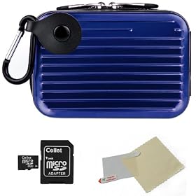 BLUE Metallic Pascal Design Protective Cover Hard Shell Cube Carrying Case For Fujifilm FinePix JX370 / JX420 / JX500 / JX580 / JX300 / JX305 / JX350 / JX355 / JX375 / JX400 / JX405 Point And Shoot Compact Digital Camera + Includes a 8GB Micro SD Card with SD Adaptor + Includes a Universal Anti-Glar