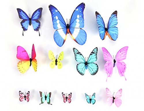 12PCS 3D Butterfly Wall Stickers with Adhesive Art Decal Satin Paper Butterflies Home DIY Decor(Removable)