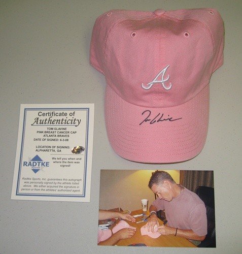Tom Glavine Autographed/Hand Signed Atlanta Braves Pink Breast Cancer Baseball Cap