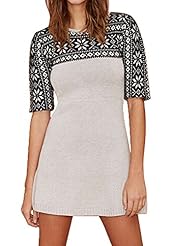 Elbow Length Sleeves General Print Sweater Acrylic/Knit  Dress