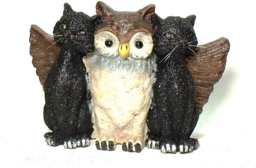 Halloween Brown Owl with Black Cats Figure