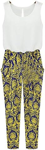Your Gallery Women's Cut Out Sleeveless Retro Tribal Floral Print Pants Romper M Yellow