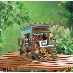 BEACH BIRDFEEDER BIRDHOUSE WOOD HOME BIRD HOUSE FEEDER