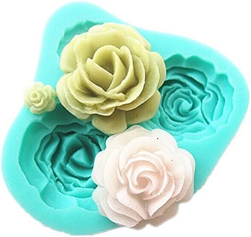 Palace R 4 Size Roses Flower Silicone Cake Mold Chocolate Sugarcraft Decorating Fondant Fimo Tool, Blue