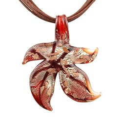 Starshaped Murano Glass Pendant - Stardust Red/Silver