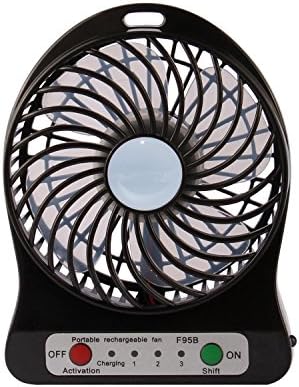 CrazyB 4 Inch Vanes Portable USB Handheld Rechargeable Battery Powered Desktop Fan with 3-level Speed for Outdoor, Hiking, Fishing, Camping, Picnic, Baby Stroller, BBQ and Indoor (Black)