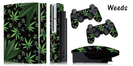 Protective skins for FAT Playstation 3 System Console, PS3 Controller skin included - WEEDS