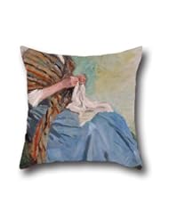 Home: Oil Painting Asai Chu - Woman Sewing Pillow Cases 20 X 20 Inch / 50 By 50 Cm For Girls,home,father,play Room,girls,home Theater With Two Sides - loveloveu