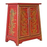 Handmade Asian Furniture - 24" Red Tibetan Cabinet / End Table With Gold Chinese Dragon Motif