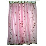 Gift for Her-2 Organza Pink Base with Red Bell Embroidered Sari Curtains Drapes Panel 92" Tabsby Mogulinterior