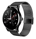 Witmood k88h Round Smart Watch Heart Rate Monitor Wristwatch with Remote Camera Clock Bluetooth for Android and IOS Phone (Metallic black)