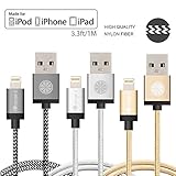 iPhone Cable, Apple Certified iOrange-E™ 3 Pack of 3.3ft USB Charge &amp; Data Sync Braided Cable for iPhone 6 6 Plus 5S 5C 5, iPad Air, iPad 4th Gen, iPad Mini, Full Golden + Full Silver + Grey