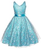 DressForLess Lovely Lace V-Neck Flower Girl Dress , Turquoise, 6