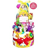 出産祝いに大人気！おむつケーキ Sassy（サッシー） 豪華3段7点ジッター・バグ/バスタオルセット//赤ちゃんの内祝い・誕生日プレゼント ダイパーケーキ (パンパースM31枚 （1歳のお誕生日プレゼ