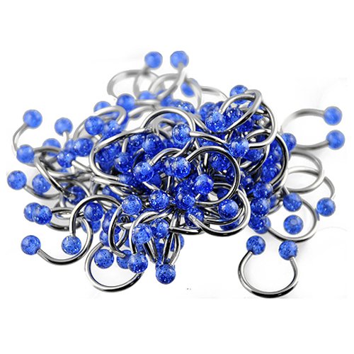Wholesale Lot 116 Pieces of Surgical Steel Circular Barbell Bulk Package with Blue UV Glitter Ball