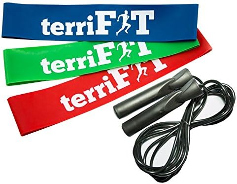 Loop Exercise Bands + Plastic Speed Rope Package - Travel or Home Gym Kit - Resistance Bands for Strengthening Core - Adjustable Jump Rope for Cardio and Speed Training