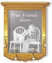 Wall Mounted Etched Mirror Coat Rack - Nostalgic Dog Art Etching - Solid Oak, Hand-Rubbed Finish