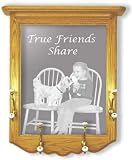 Wall Mounted Etched Mirror Coat Rack - Nostalgic Dog Art Etching - Solid Oak, Hand-Rubbed Finish