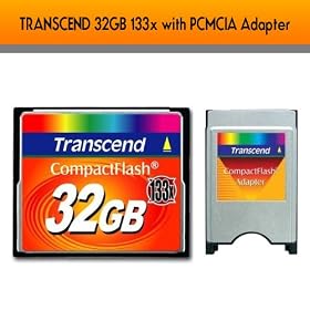 TRANSCEND 32GB 133x Compact Flash Card with Transcend PCMCIA Adapter