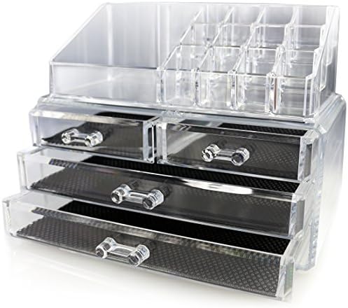 KIMI STAR Acrylic makeup organizer cosmetic organizer and Large 3 Drawer Jewerly Chest